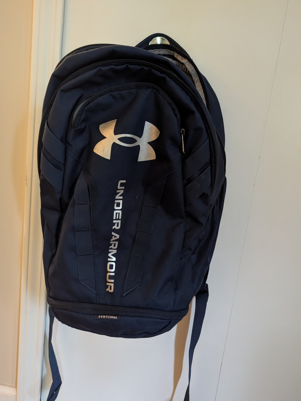 Under Armour Hustle 5.0 Navy blue Backpack with Silver Logo